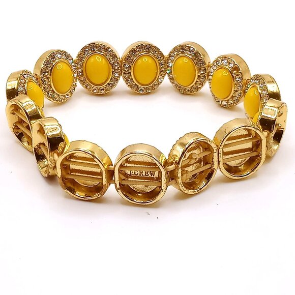 J. Crew Stretchy Bracelet Gold Tone Metal Yellow Enamel Rhinestones 6 3/4 Inch - Picture 4 of 8